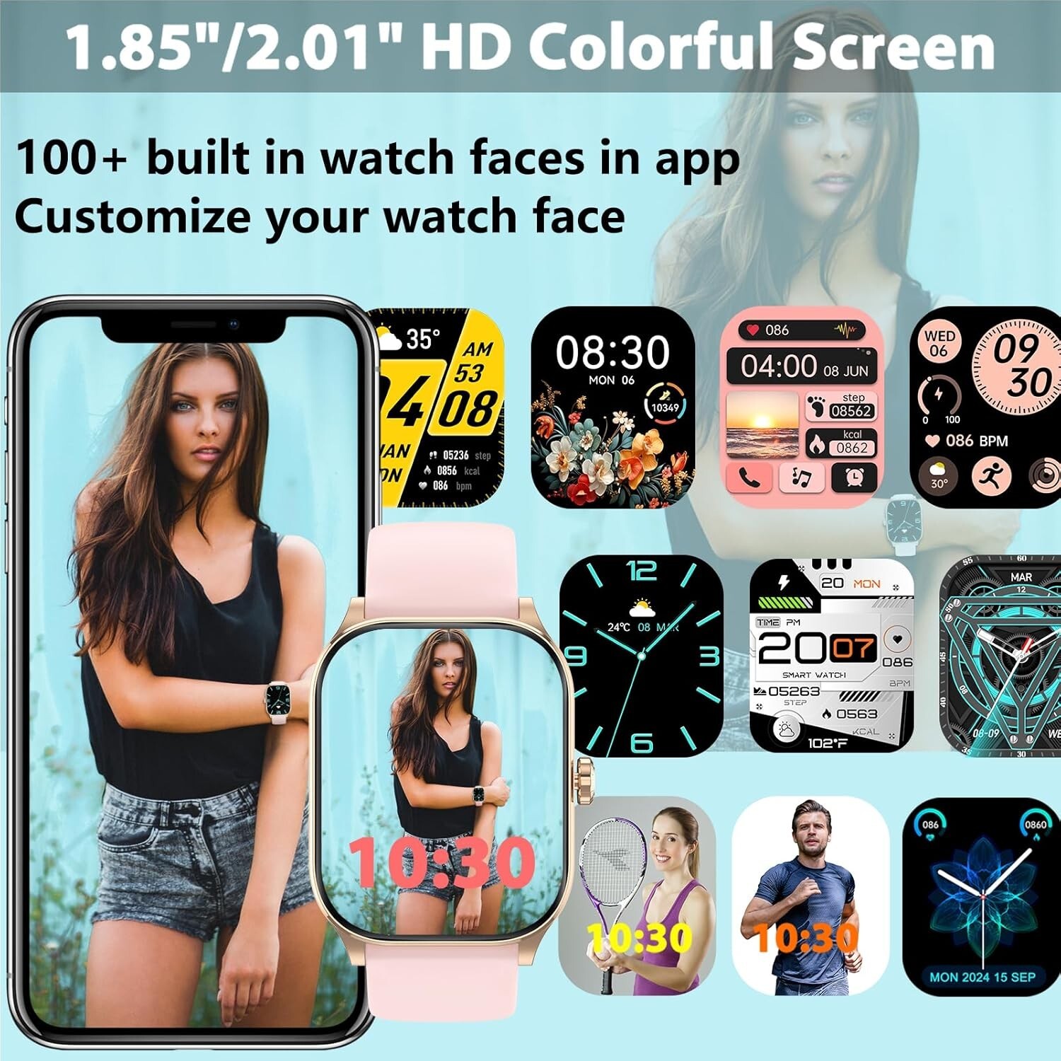 Smart Watch with 2.01″ HD Display Bluetooth IP68 Waterproof for Android & iPhone