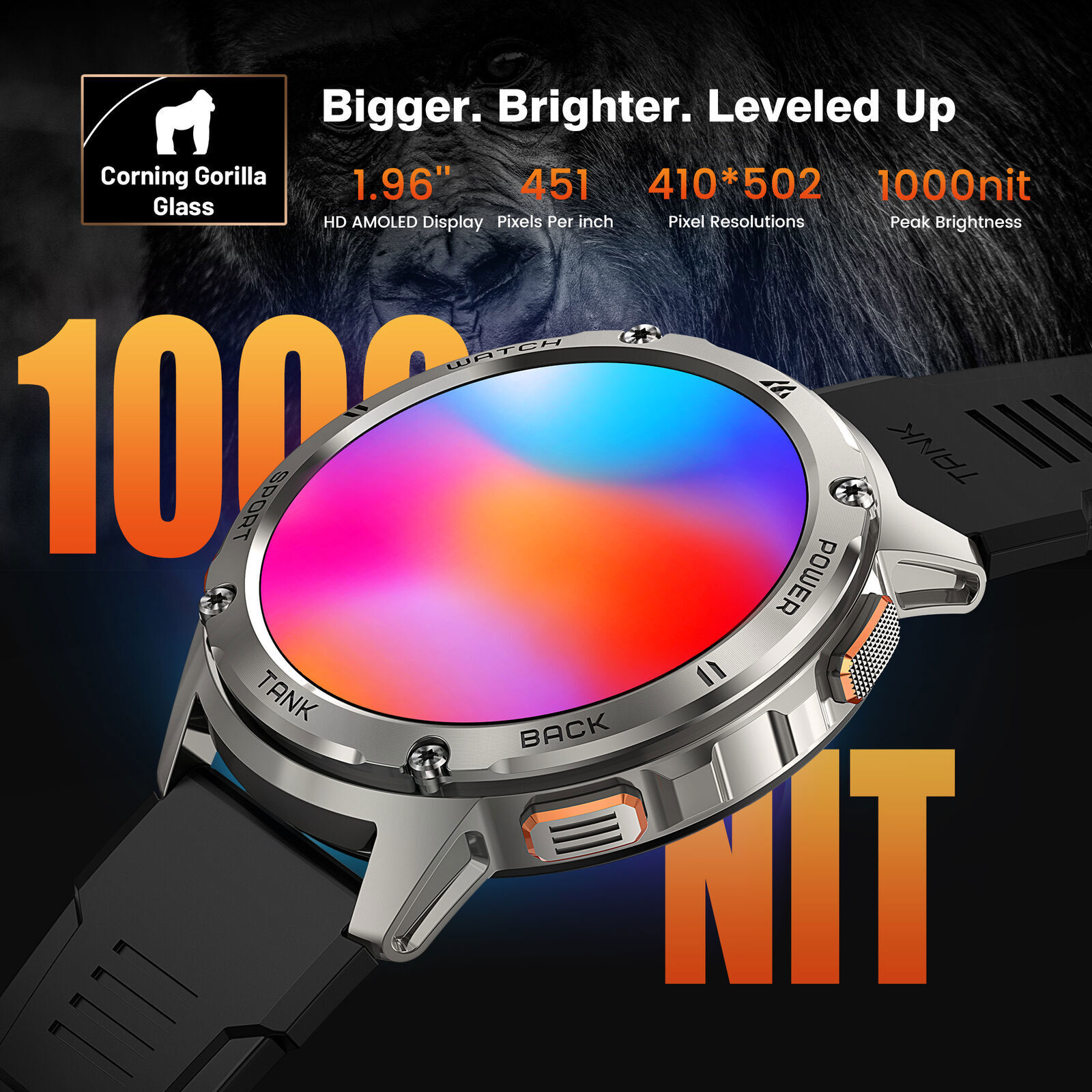 KOSPET TANK T2 Smart Watch for Men Smartwatch 50m Waterproof 410mAh Long Battery