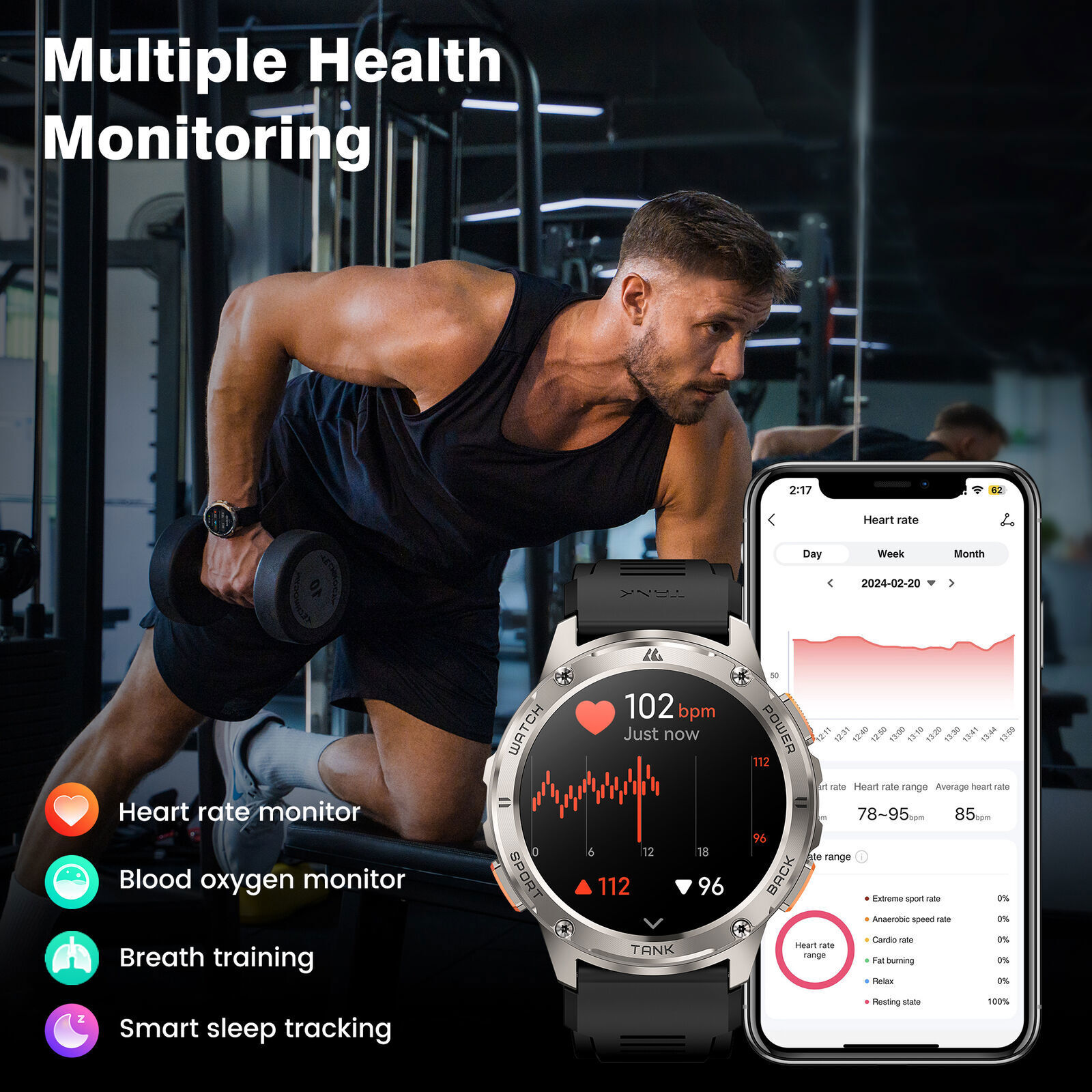 KOSPET TANK T2 Smart Watch for Men Smartwatch 50m Waterproof 410mAh Long Battery
