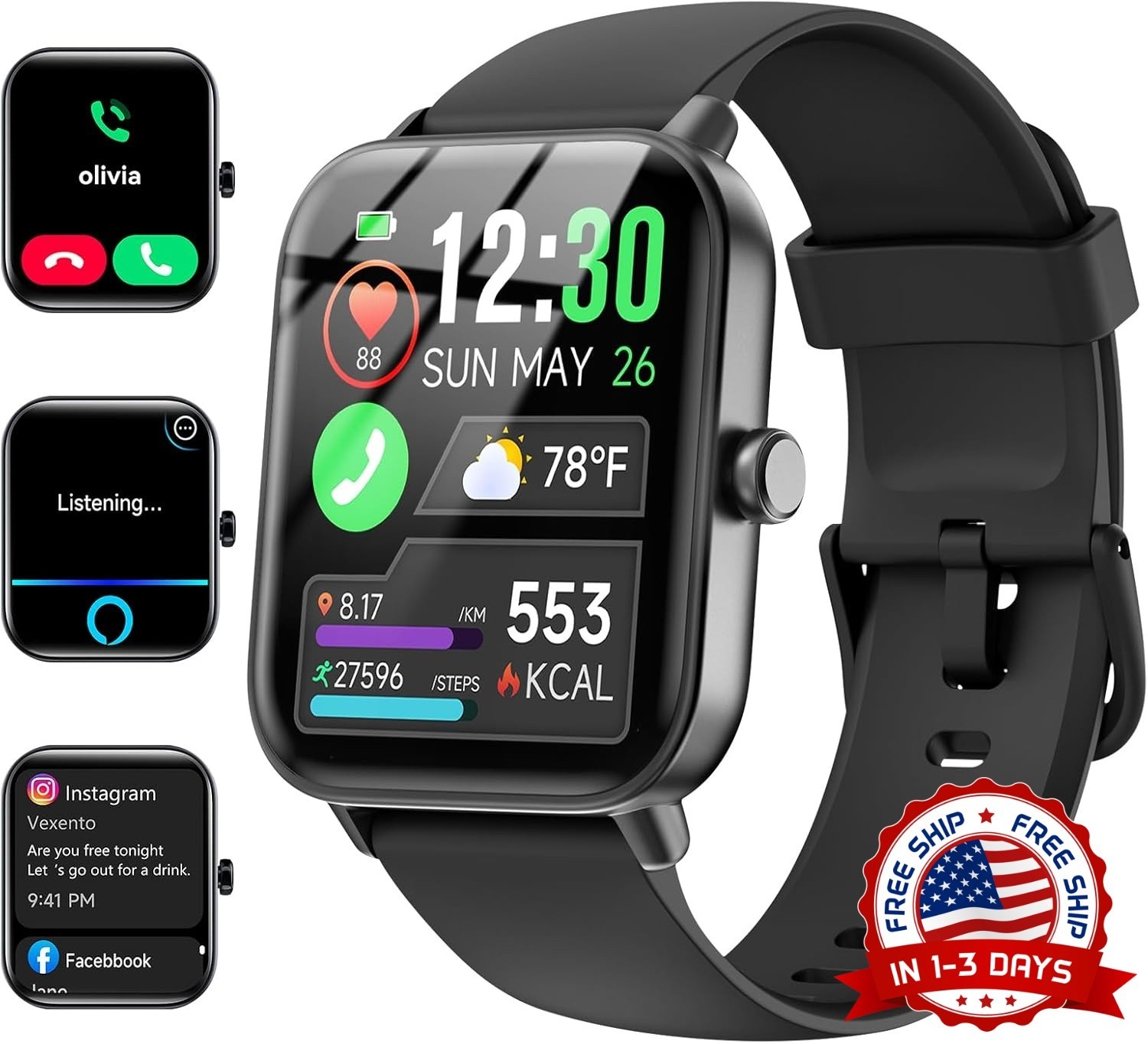 Reloj Inteligente para Hombres y Mujeres – Llamadas Inalámbricas, Impermeable
