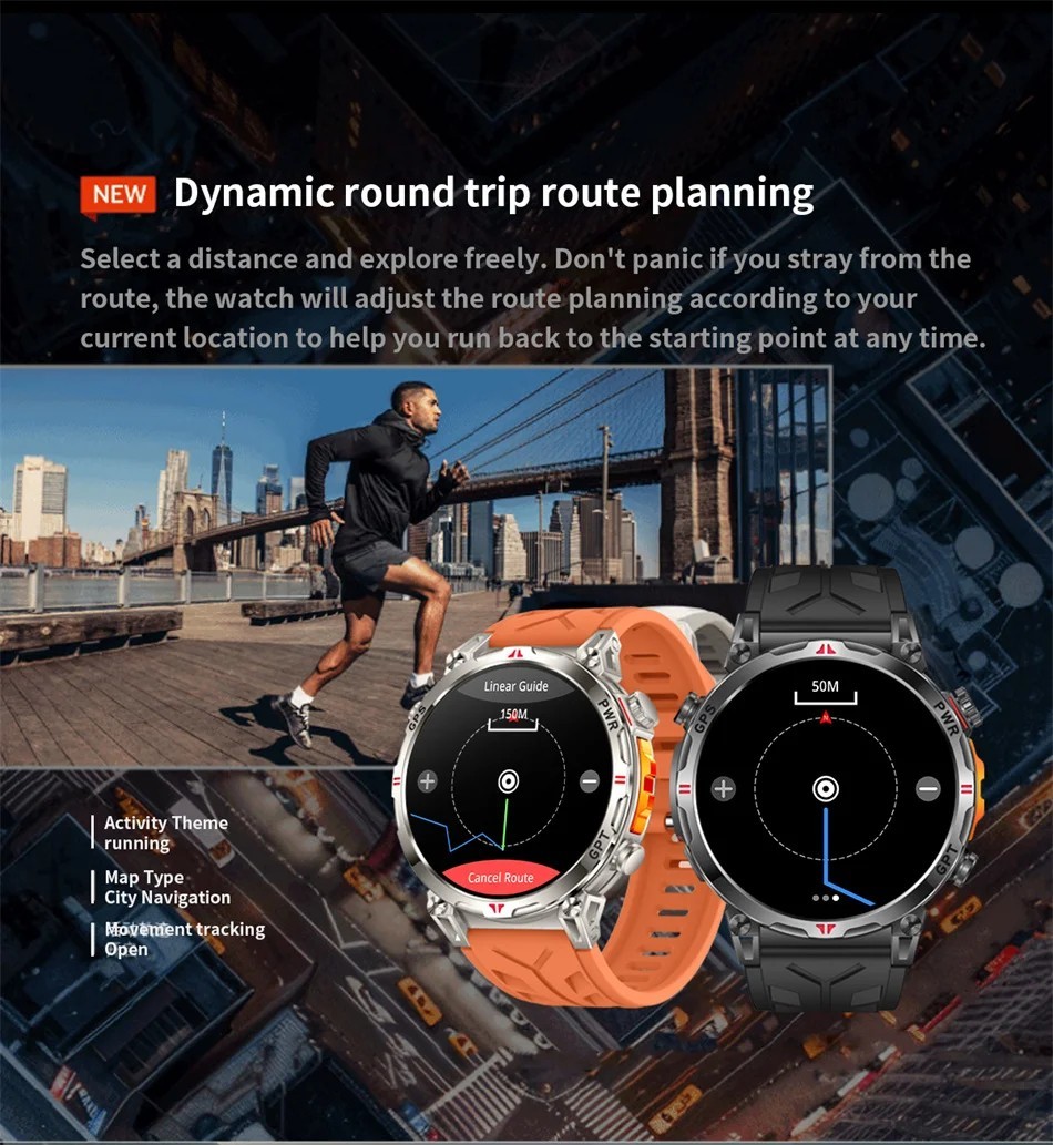 Military GPS Smart Watch Men AMOLED Compass Altimeter 5ATM Waterproof