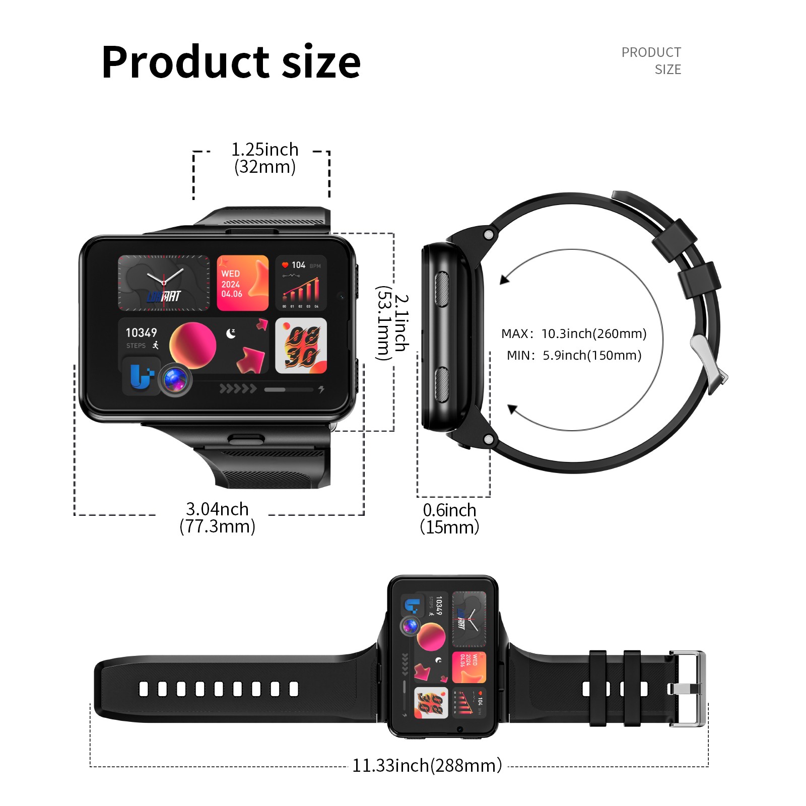 2.88″ Large Touch Screen 4G Smart Watch Android/iOS Dual Camera WIFI GPS 4+ 64GB