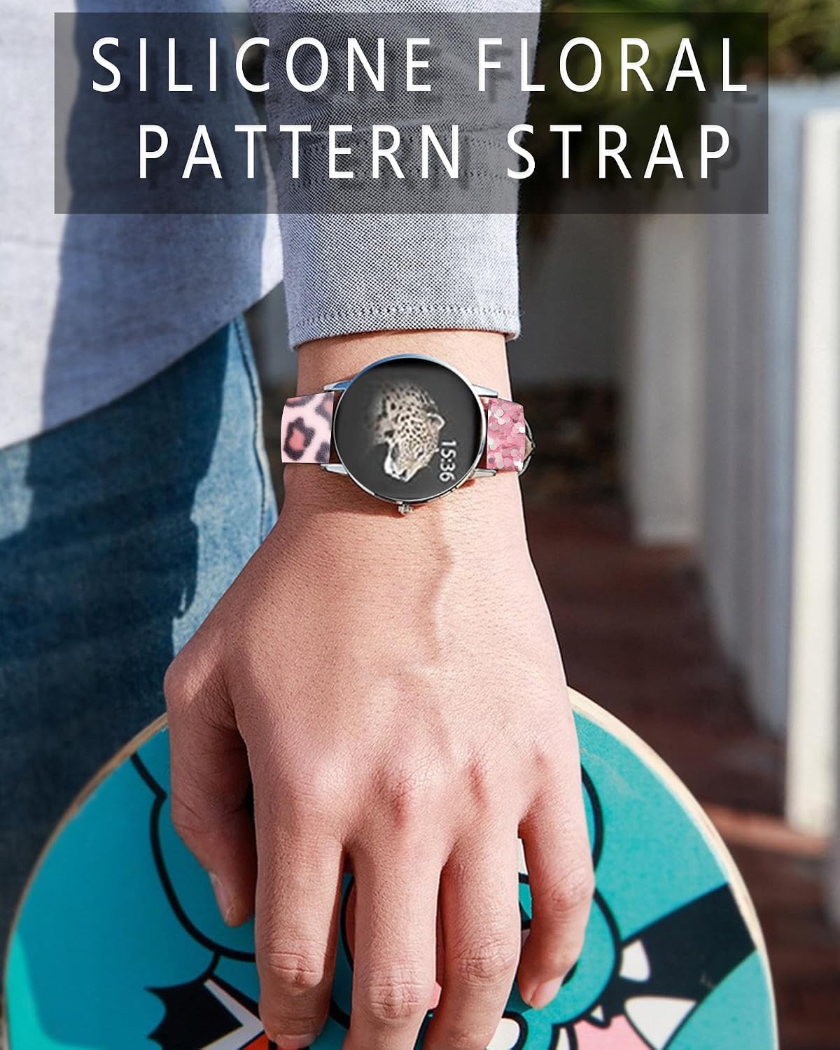 20mm Silicone Sport Band in Pink Glitter Leopard for Galaxy Watch 6/5 40mm 44mm