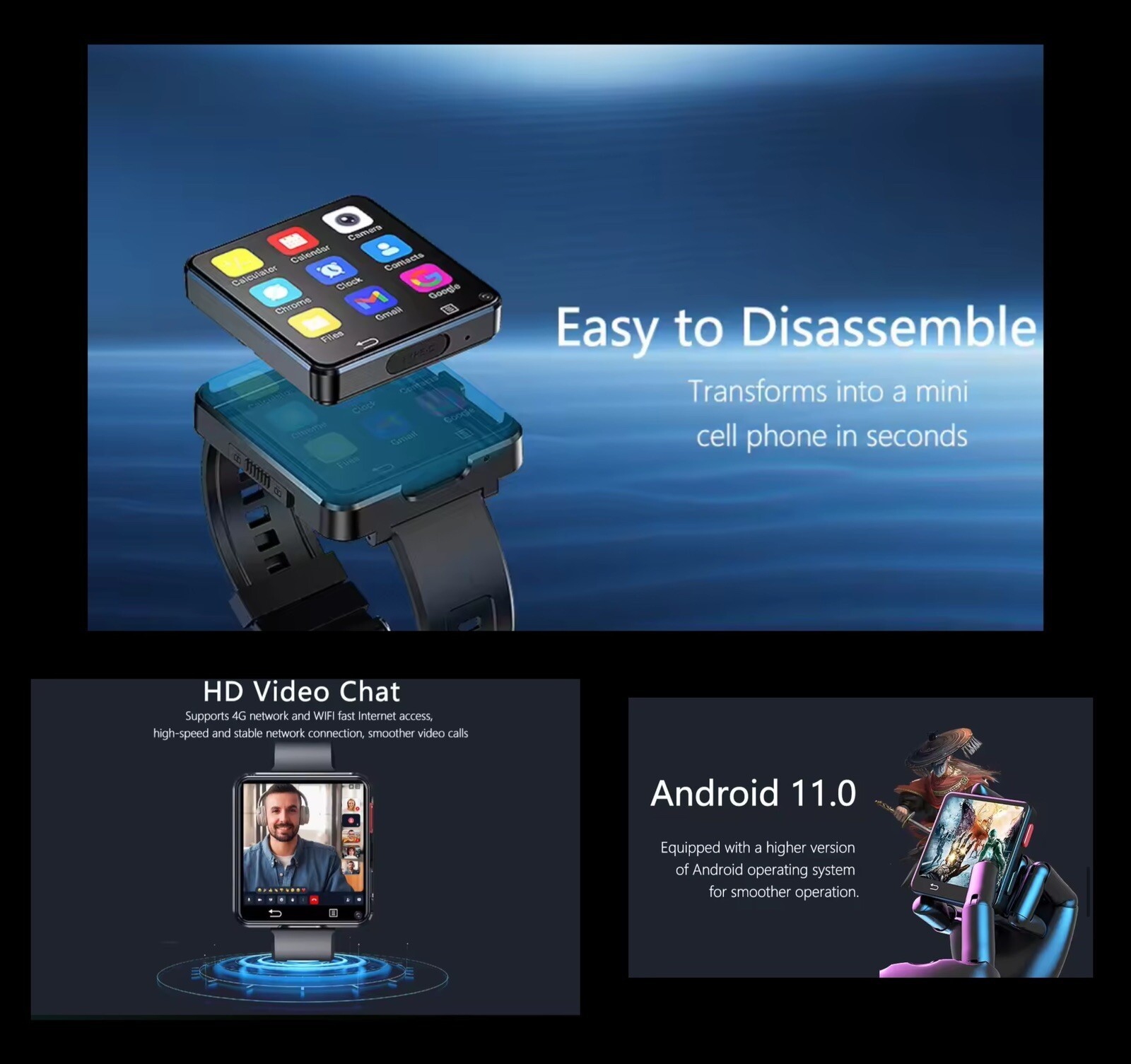 2.64″ Large Screen 4G Smart Watch Pad Android 11 WiFi 5MP Camera Wristwatch