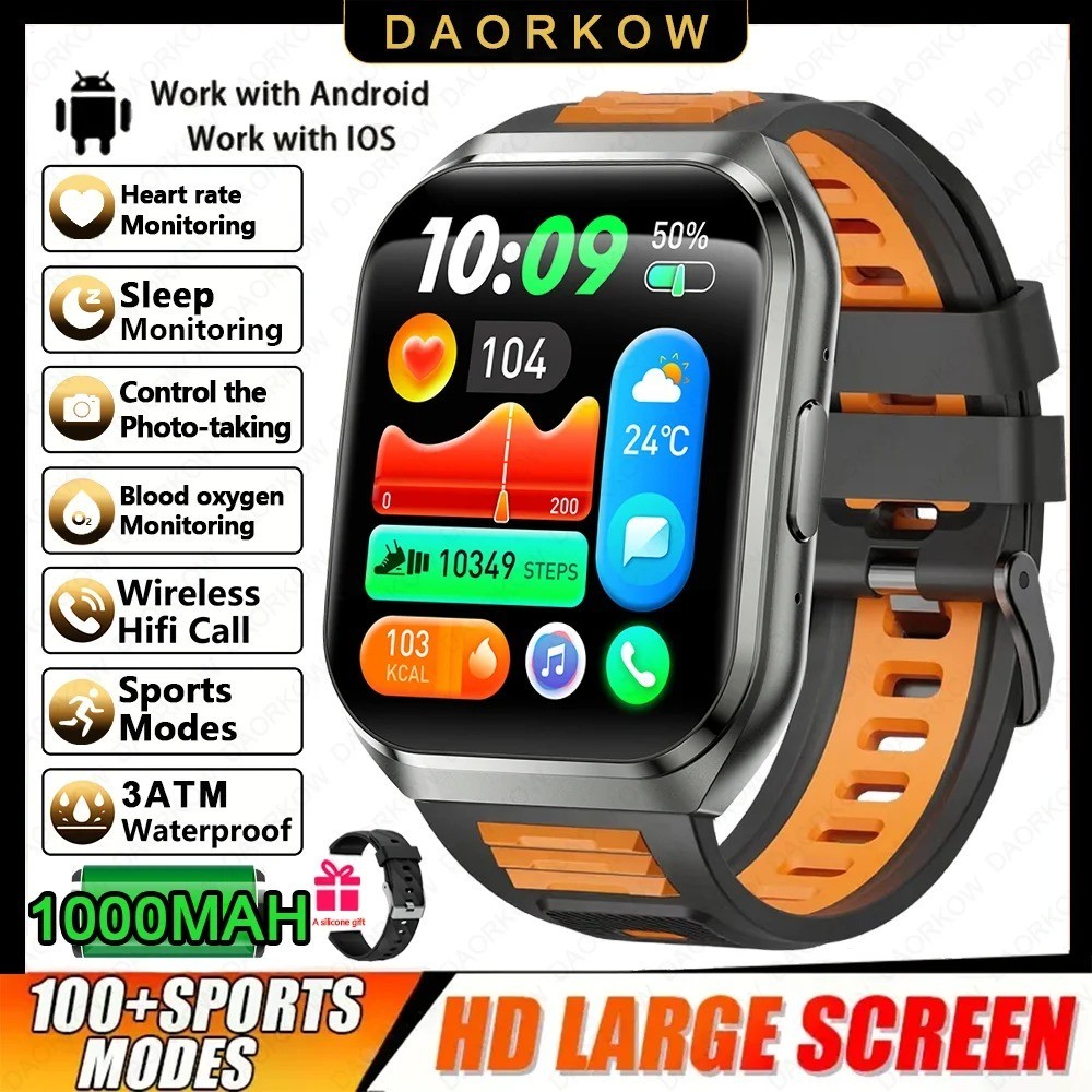 Men’s Smart Watch 1000mAh BT Call IP68 Waterproof Heart Rate Sport Watch