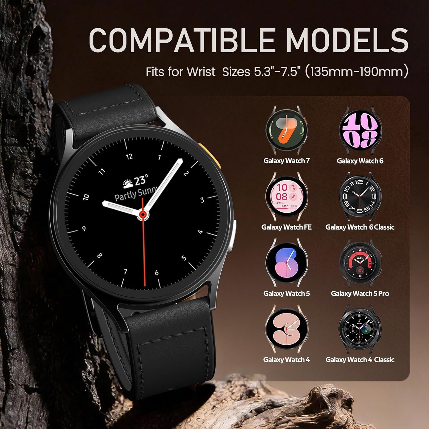 20mm Top Grain Leather Strap Compatible with Samsung Galaxy Watch 7 40mm