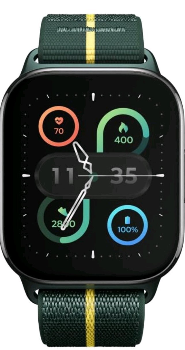 Motorola Moto Watch Fit 44mm Metal Black Case Green Fabric Band Fitness