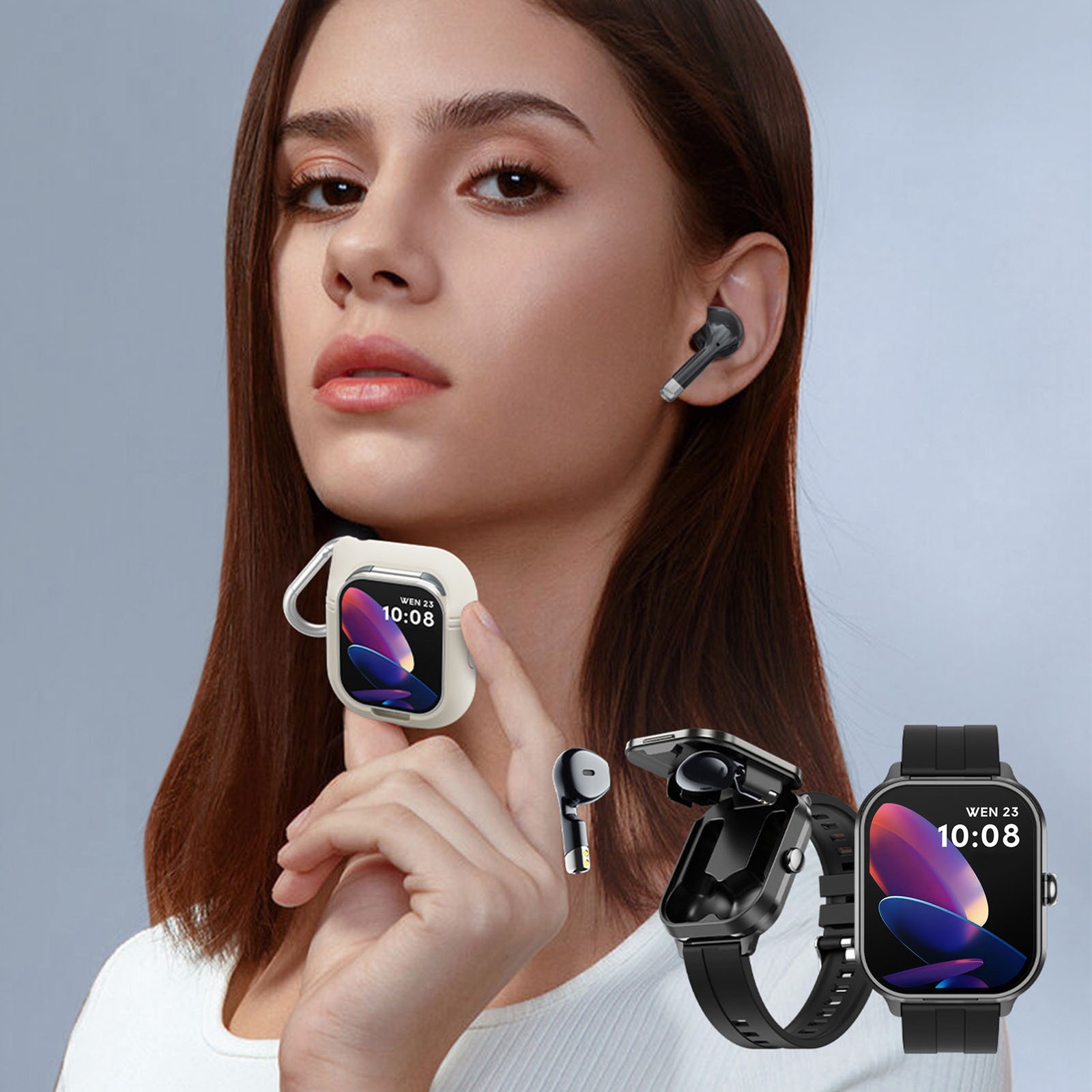 2.01in TFT Smartwatch With Earbuds 2 In 1 NFC Smart Sports Watch Wireless B FIMK