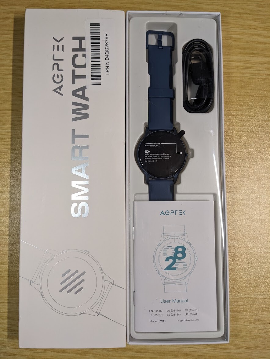 AGPTEK LW11 Smart Watch Waterproof Pulse SpO2 24H Health Monitor & Smart Remind