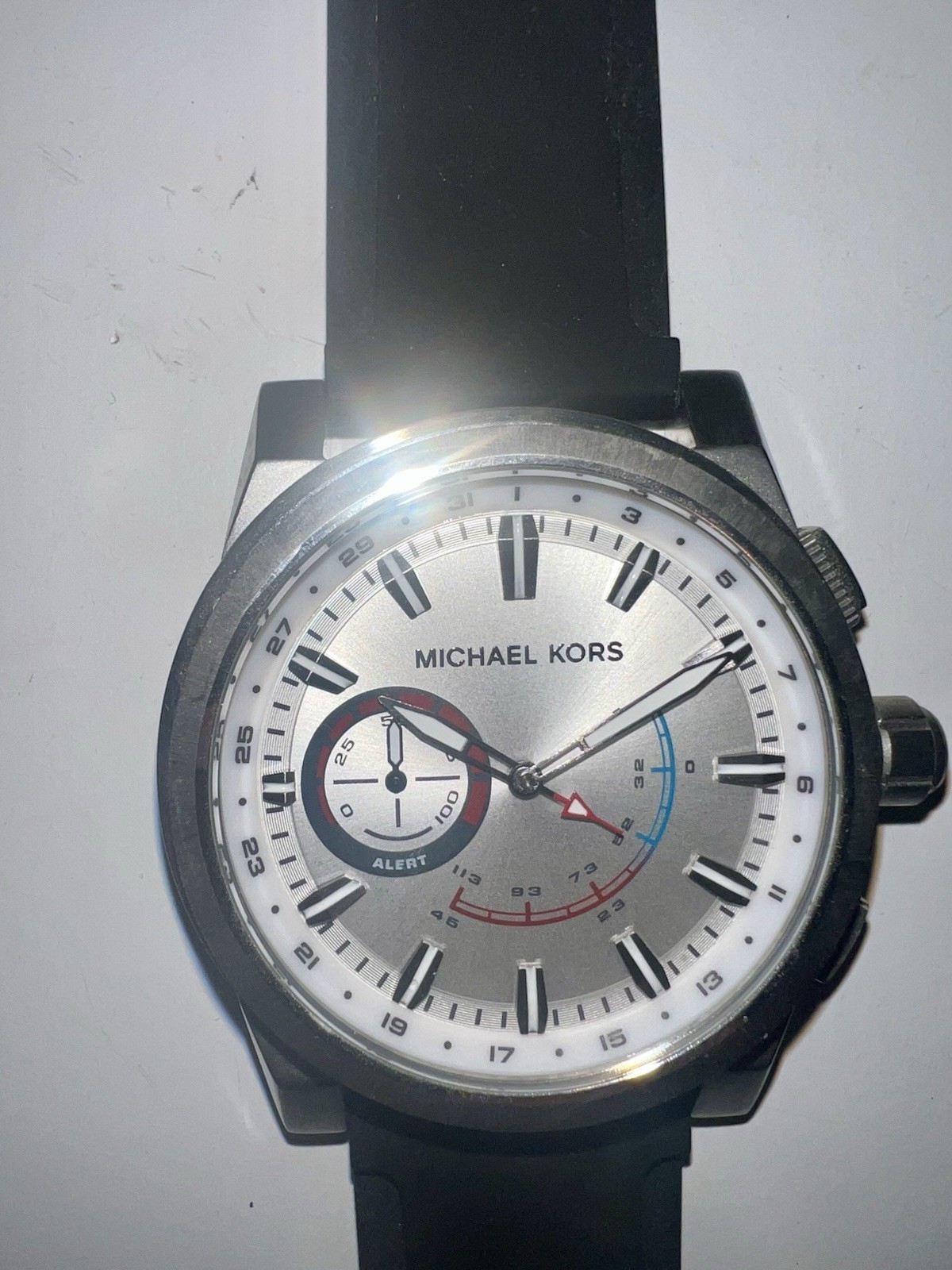 Michael Kors Access MKT4009 24mm Silver SS Case Black Silicone Band 4GB