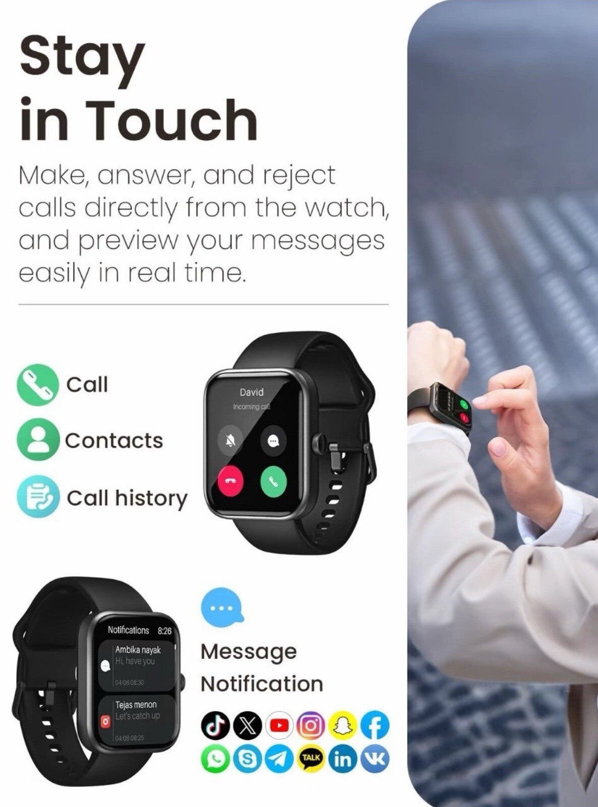 TOZO S3 40mm Black Case with Black Rubber Strap (Bluetooth)