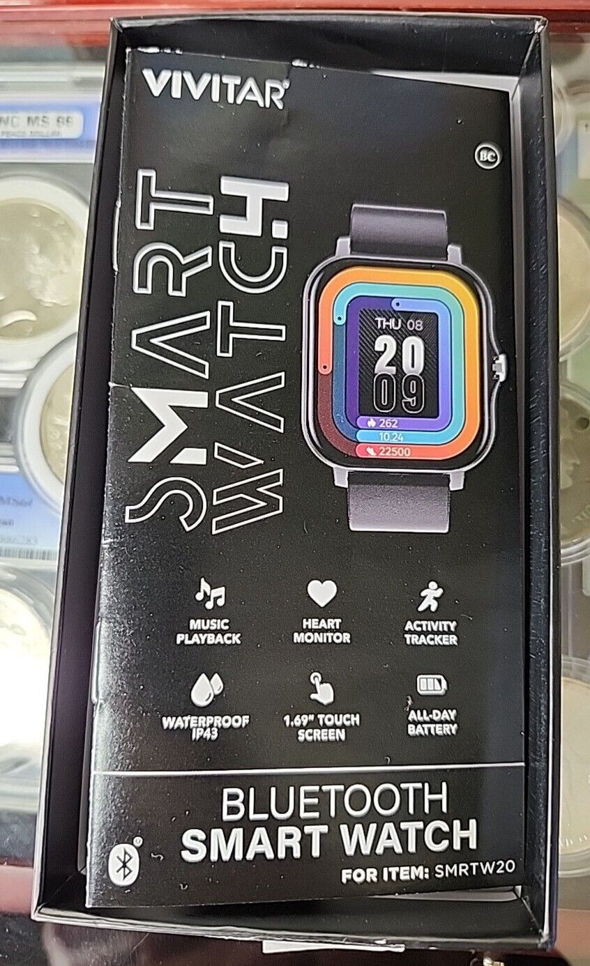 Vivitar Smart Watch 1.69” Touch Screen Waterproof IP43 Model SMRTW20-BLK NIB