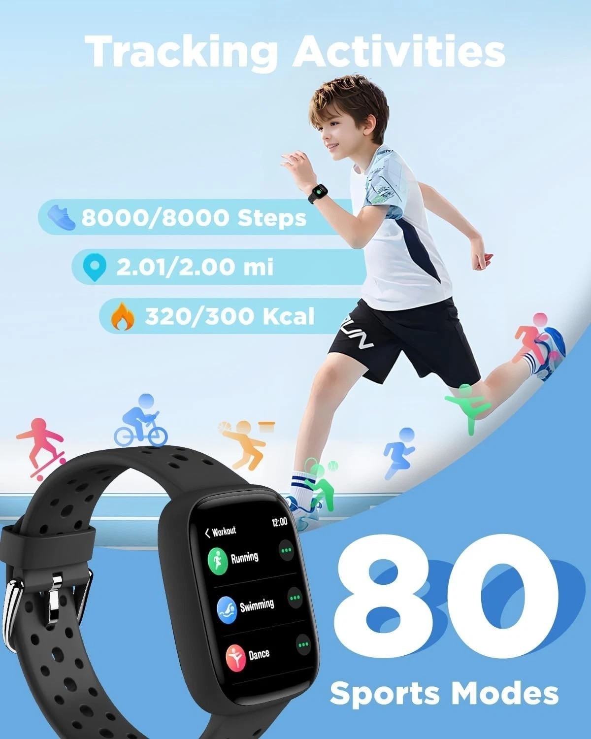 BRAVE 2 Kids Smart Watch, 1.8″ Fitness Tracker with Heart Rate & Sleep Monitor