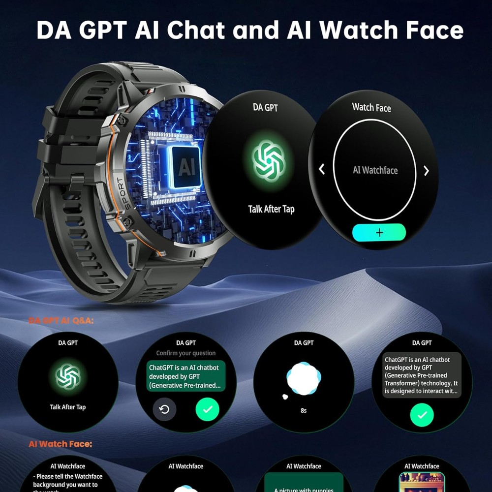 1.73″ Military Smart Watch For Men (Answer/Make Call) Outdoor Smartwatch 1000mAh