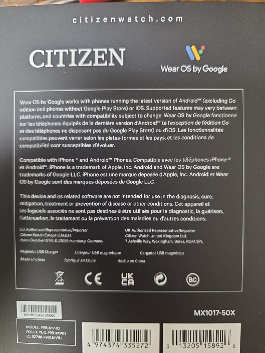 Citizen Cz Smart Watch Black Stanliess Steel 44mm Smart Touch Screen MX1017-50X