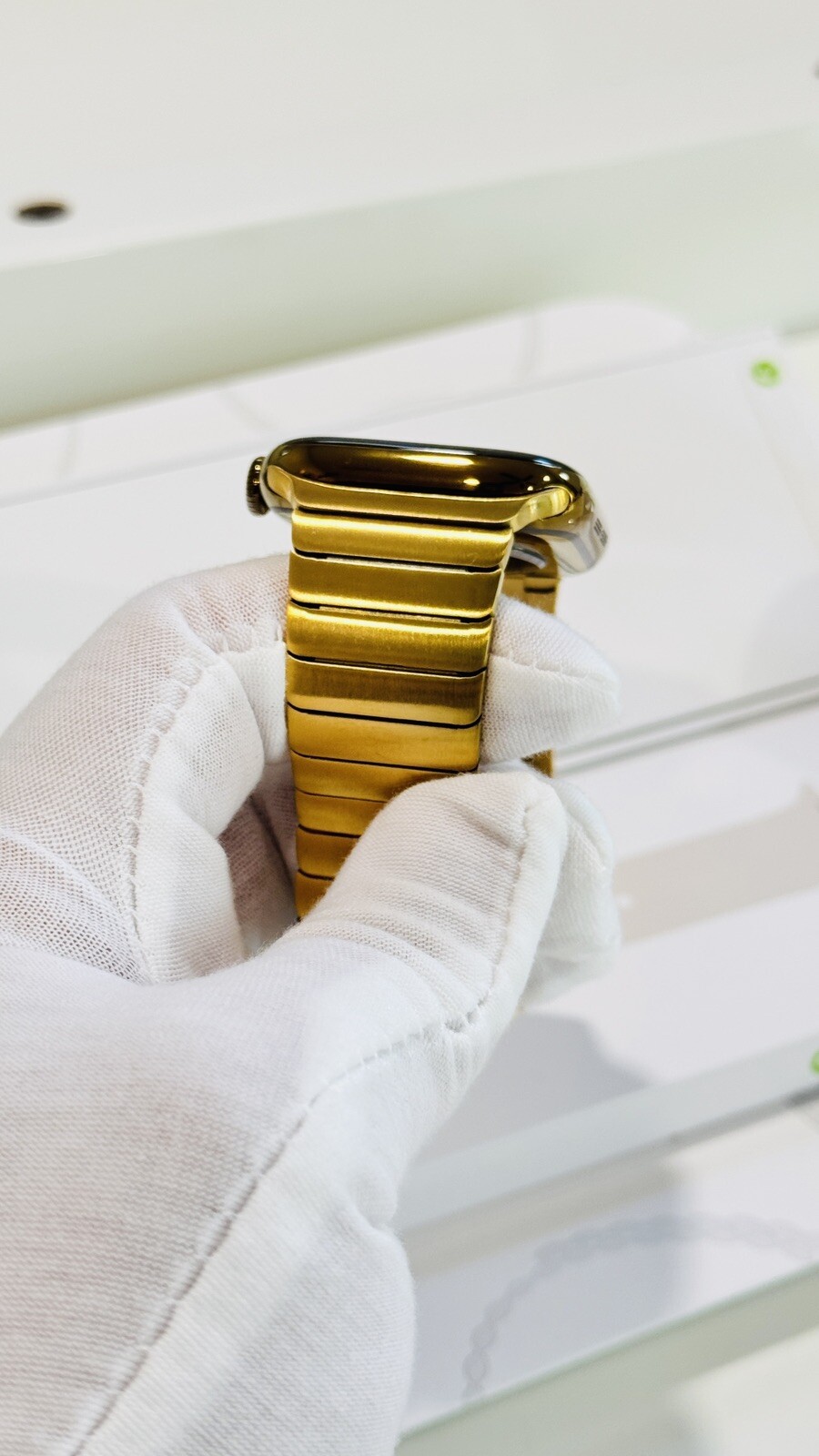 Custom Anodized Bright Gold 46MM Apple Watch SERIES 11 Gold Plated Link Band