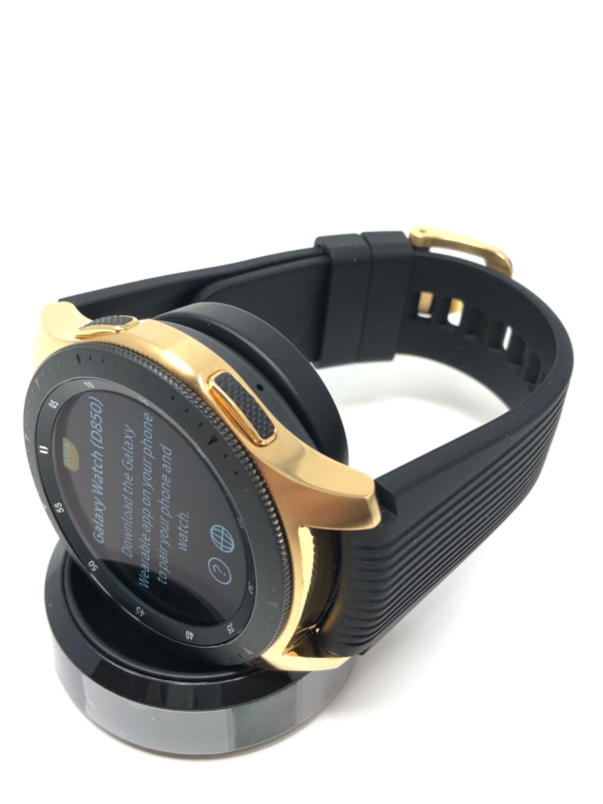 Custom 18k Gold Plated Samsung Galaxy Watch 46mm Black Bezel Black Band 2018