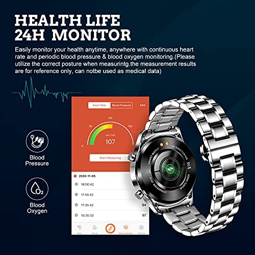 Men Smart Watch for Android iOS, Bluetooth Calls Voice Chat with Heart B-Silver