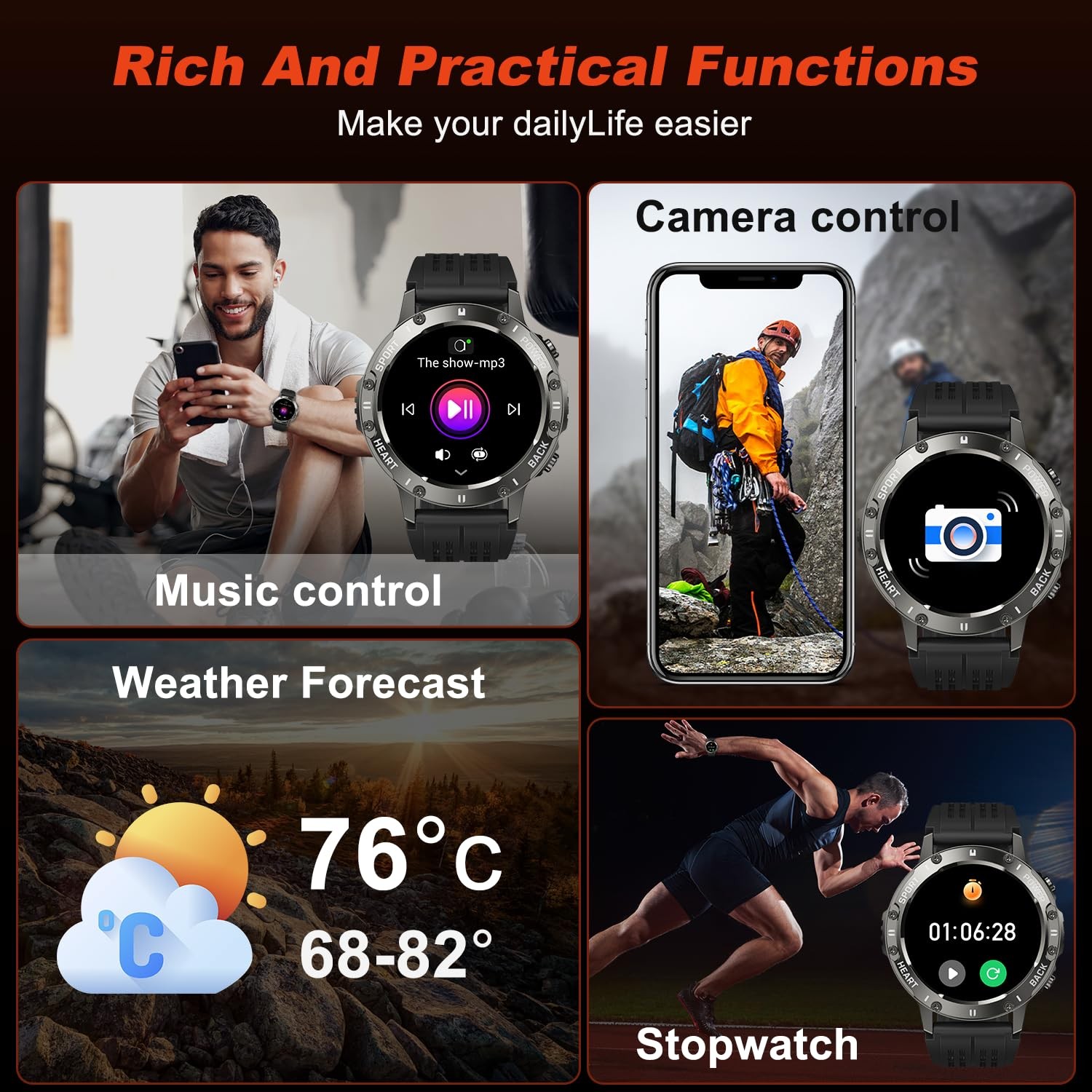 Smart Watch for Men Fitness Tracker: Bluetooth Waterproof 1.39 inches, Black
