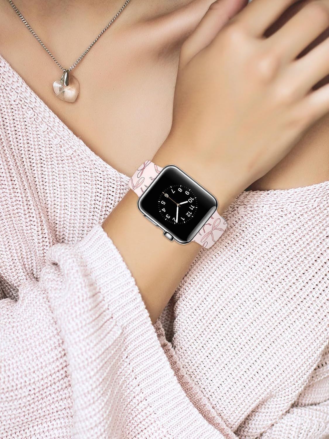 Cute Bowknot Silicone Soft Strap for Apple Watch Series 10 38mm 40mm 41mm