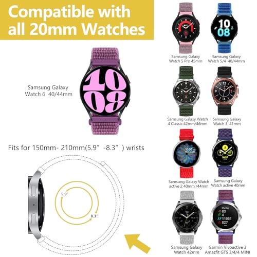 Nylon Strap/Band Compatible with Samsung Galaxy Watch 7 40mm Men Sport Loop