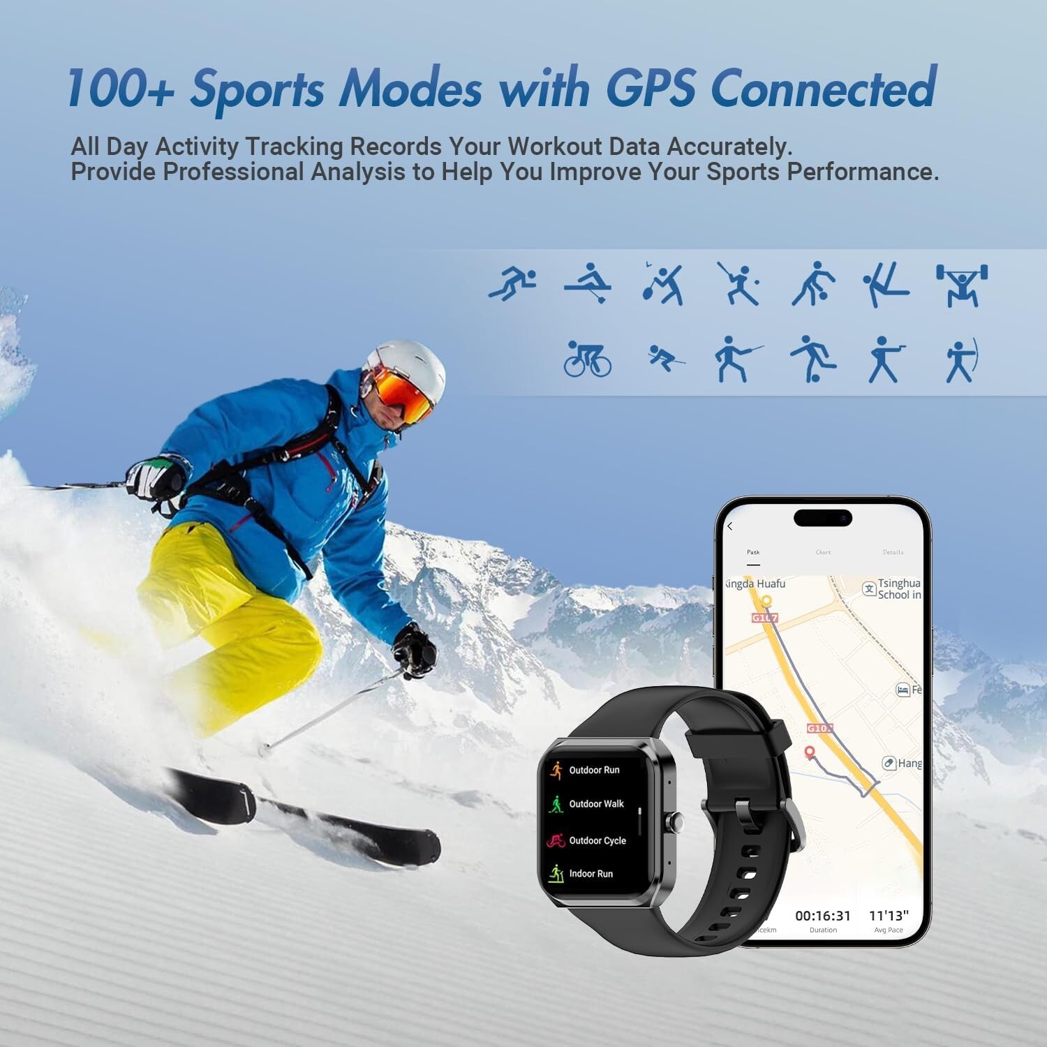 Smart watch BLACK Fitness Track 1.91″ Heart Rate Blood Oxygen, Sleep Android IOS