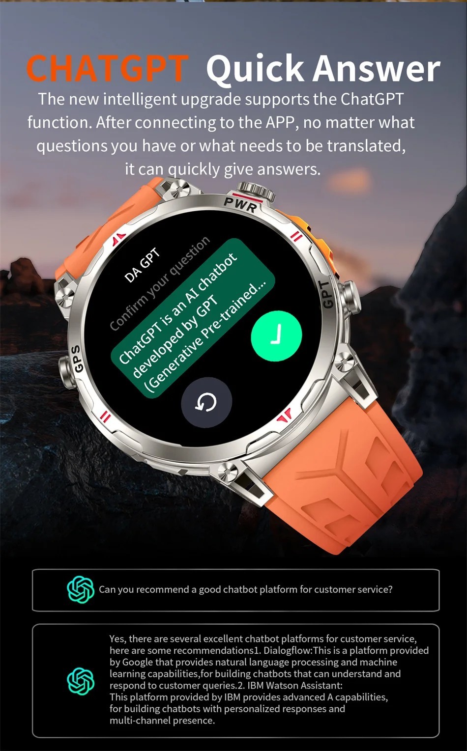Military GPS Smart Watch Men AMOLED Compass Altimeter 5ATM Waterproof