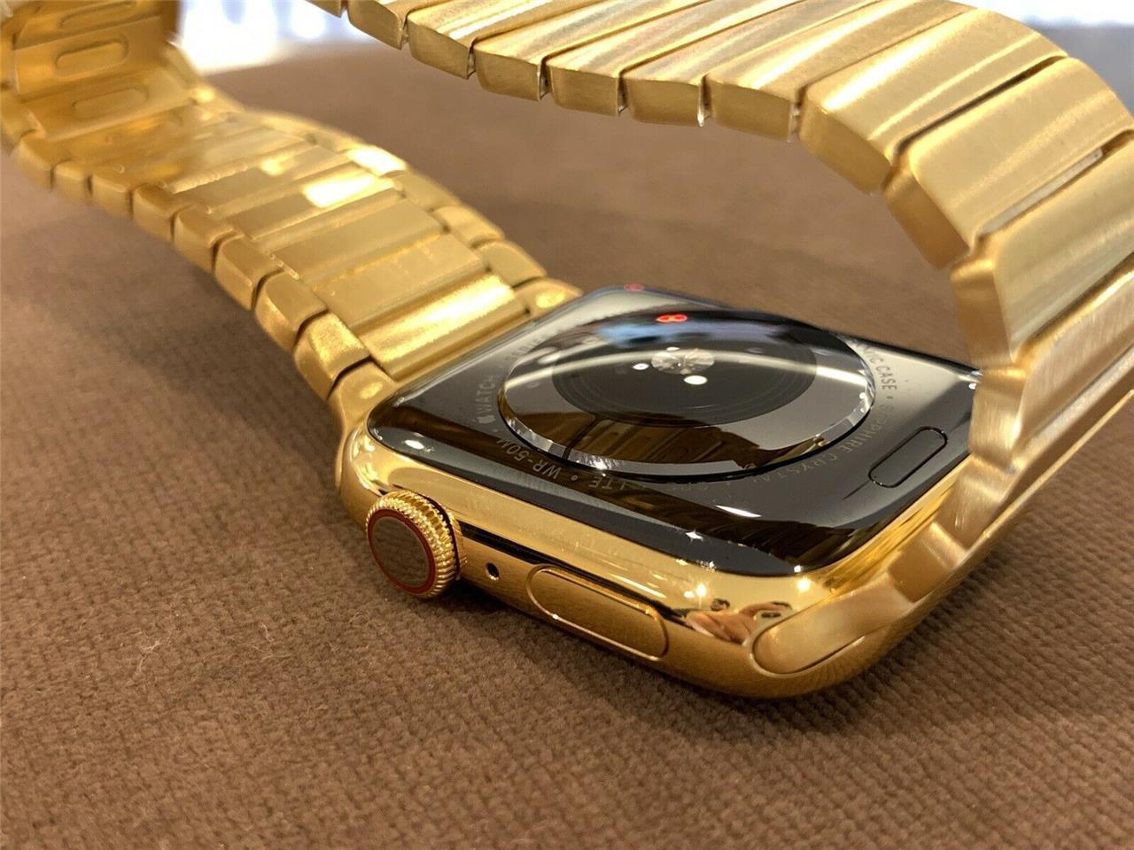 24K Gold Plated 44MM Apple Watch SERIES 6 Stainless Steel Link GPS LTE O2 CUSTOM