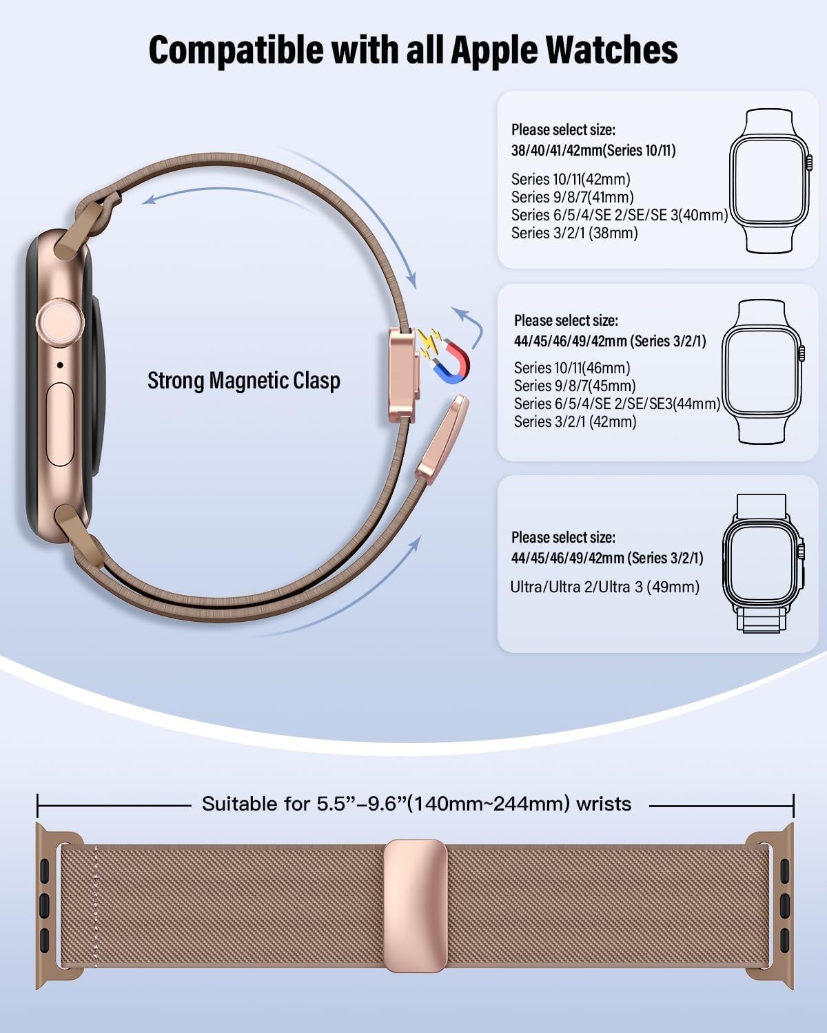 Stretchy Strap Compatible with Apple Watch Series 8 40mm Pink Sand