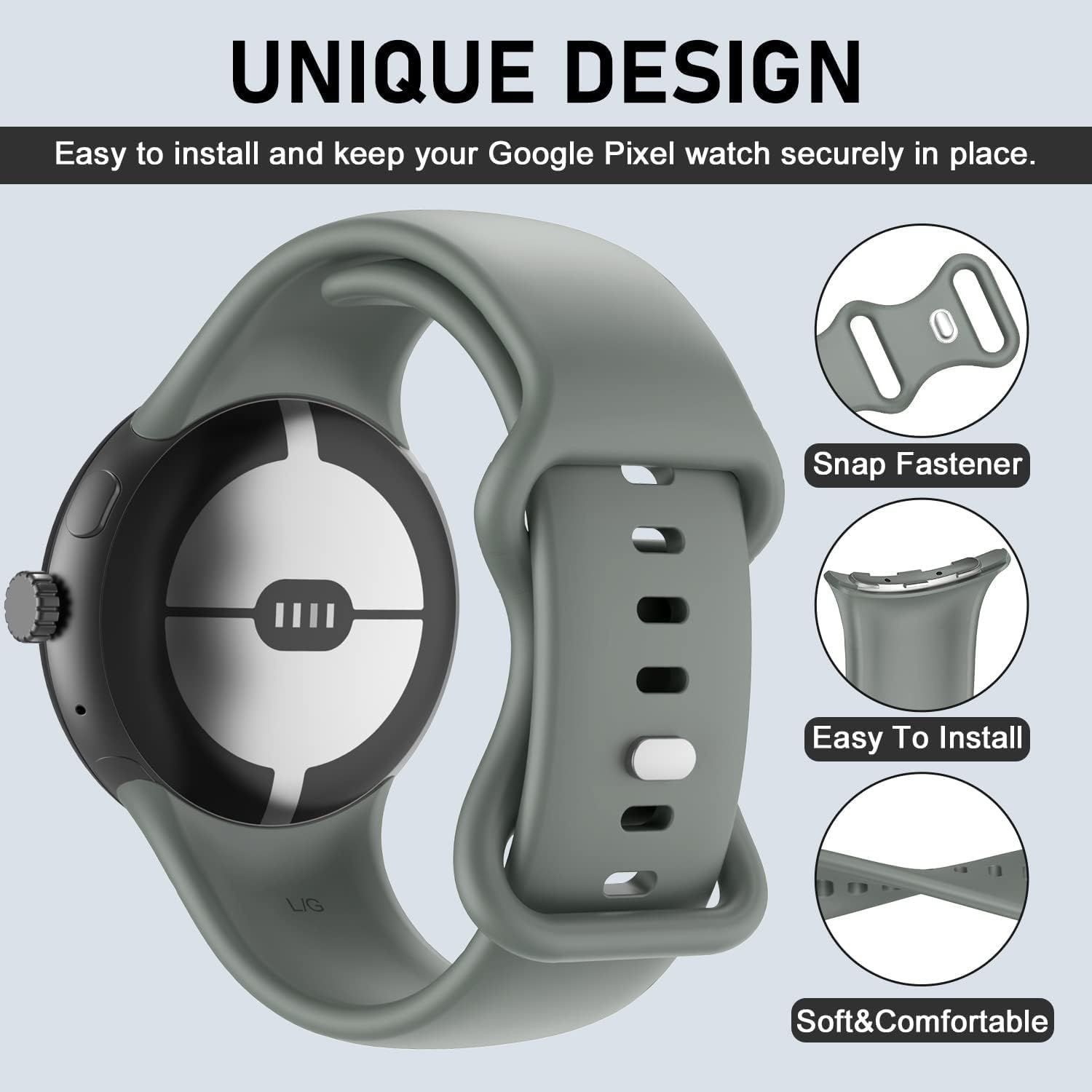 Soft Silicone Strap Compatible with Google Pixel Watch 41mm – Metal Buckle