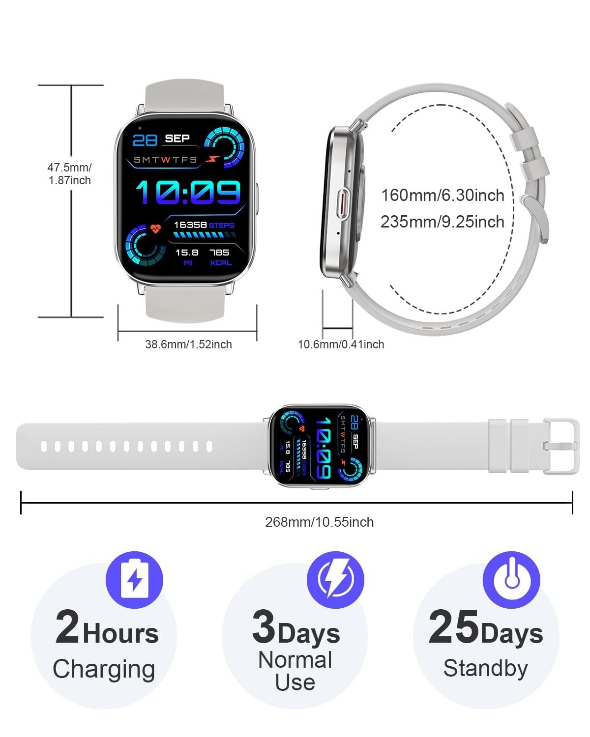 Smartwatch for Men & Women, 2.01” Touch Screen, Fitness Tracker, Heart Rate Moni