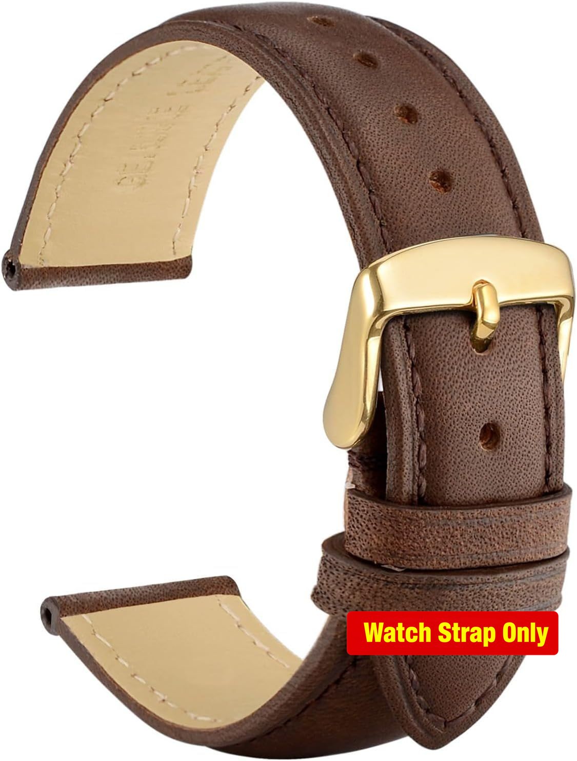 18mm Leather Strap Compatible with Men and Women Watches, Gold Buckle