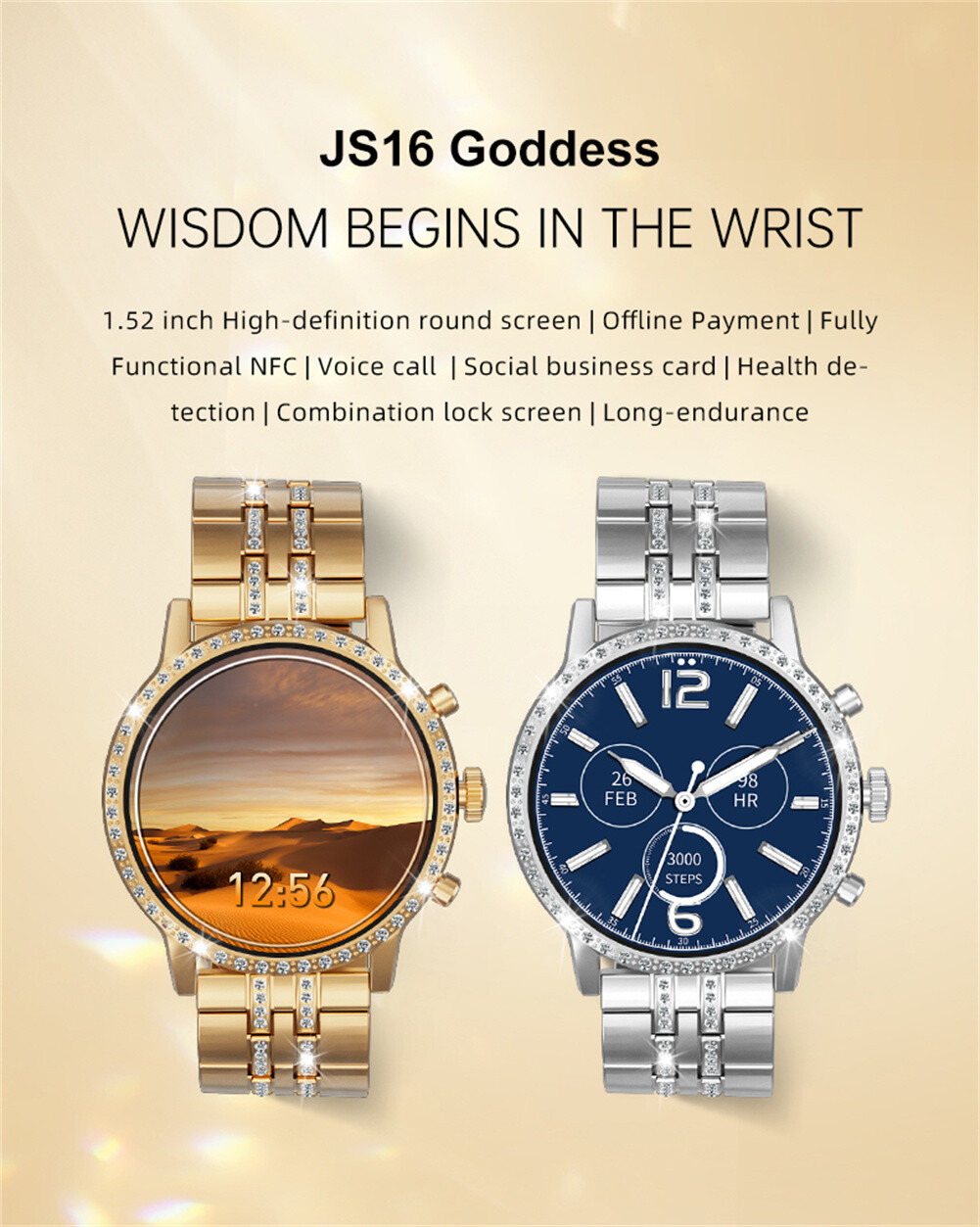 Luxury Women Smart Watch Fitness Tracker Bluetooth Wristwatches for Android iOS