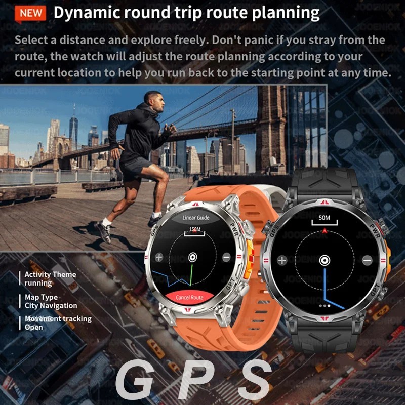 Military GPS Smart Watch Men AMOLED Compass Altimeter 5ATM Waterproof