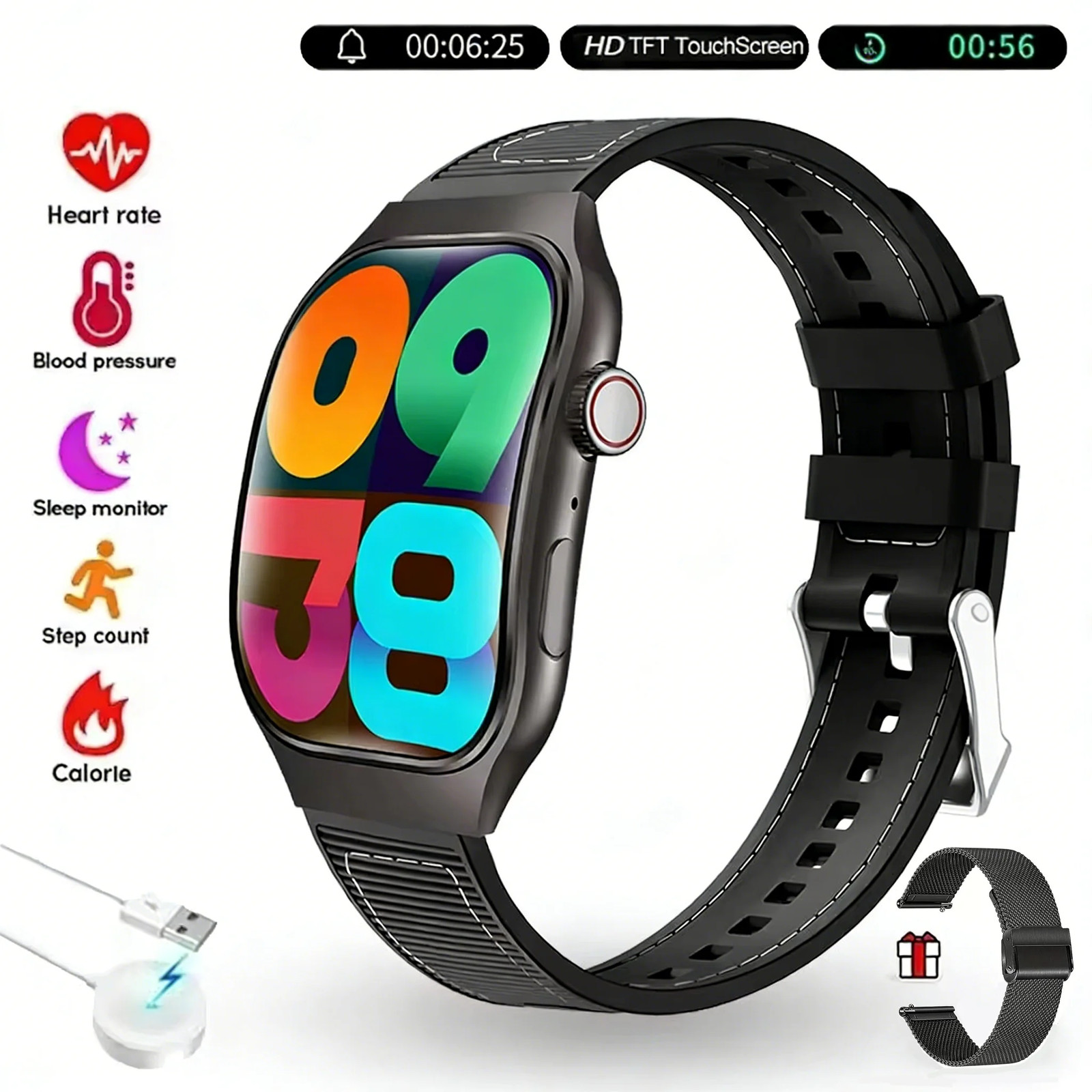 Bluetooth Smart Watch Men 2.01″ HD Curved Screen Sports Watch Health Monitor