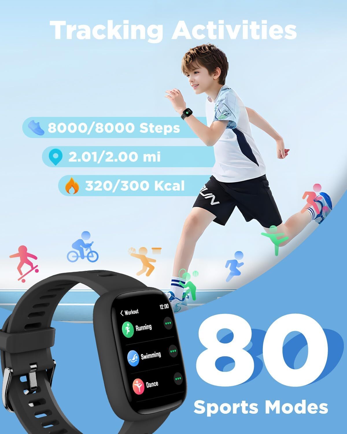 Smart Watch for Kids 1.8″ Fitness Tracker Watch Pedometer Puzzle Games for Kids