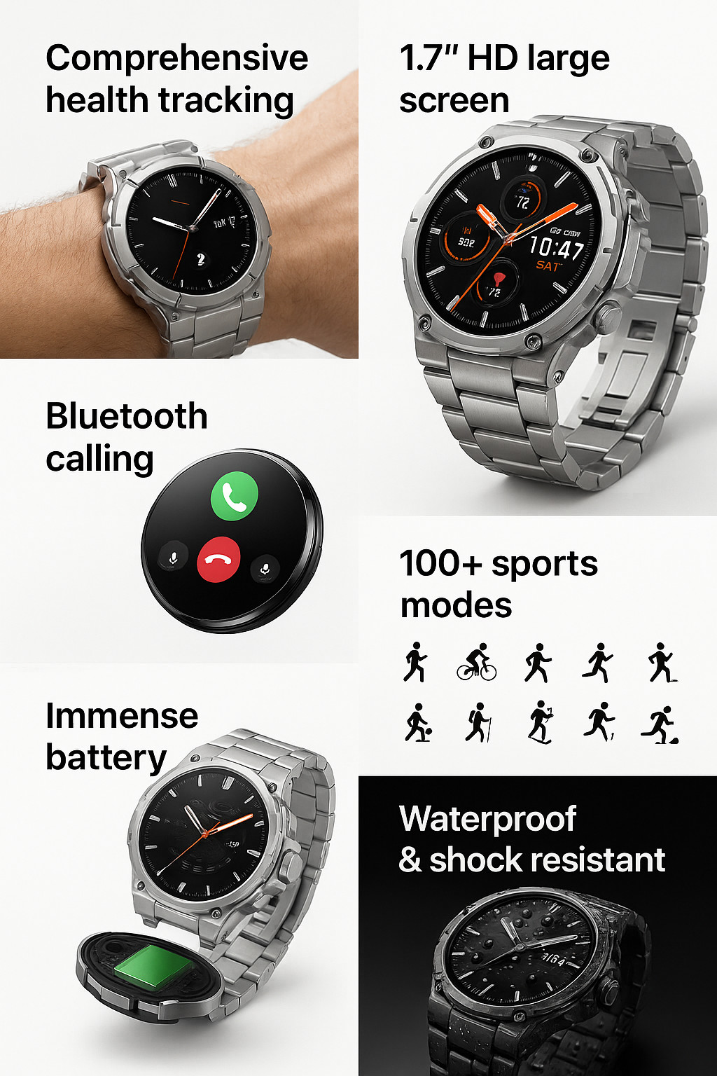 Military Smartwatch Watch for Men Metallic/Aluminum 100% AAA Quality Android/IOS