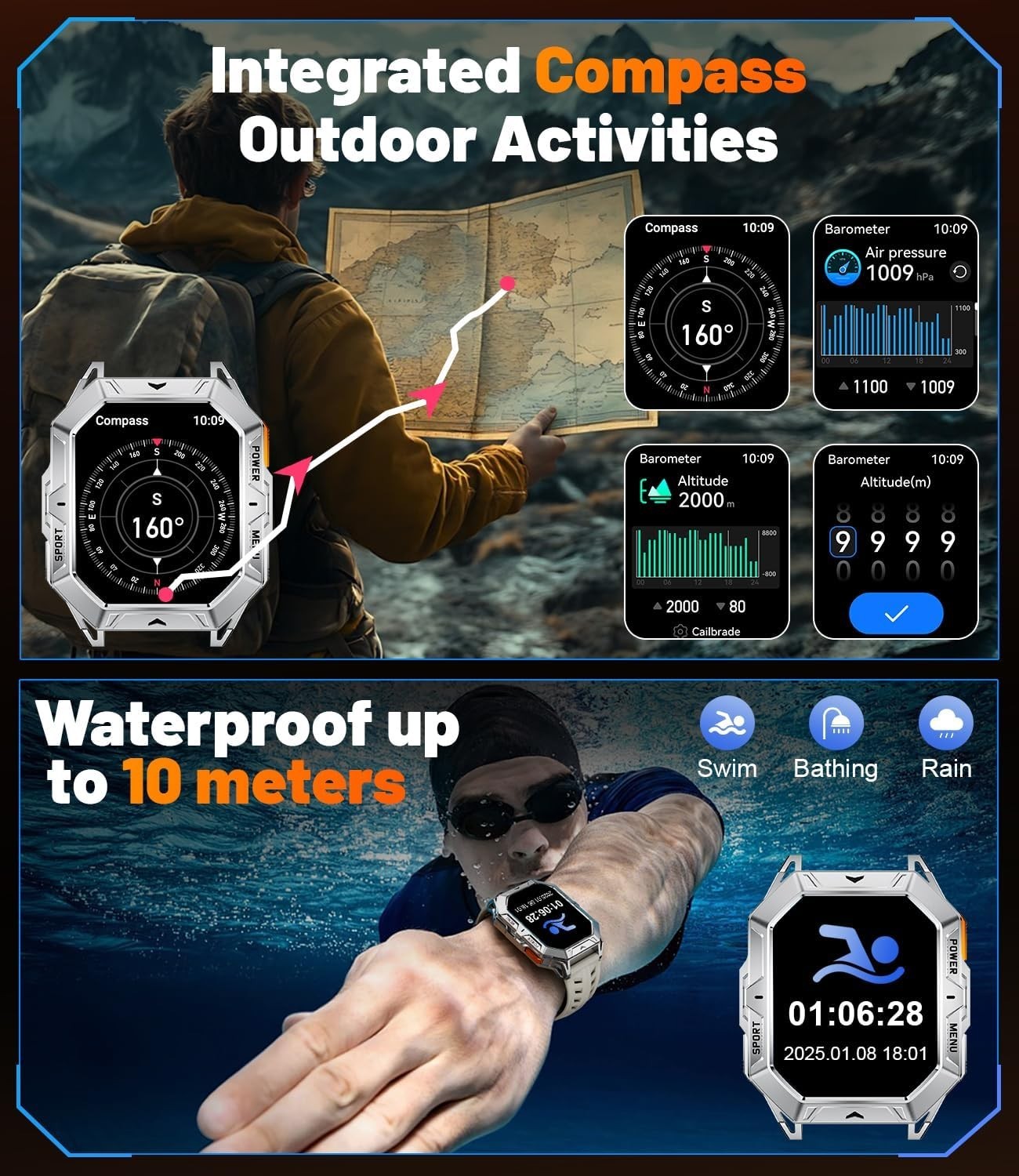 Unique looking Smart Watch 2.13″ AMOLED AOD Waterproof 1000mah Battery BT Calls
