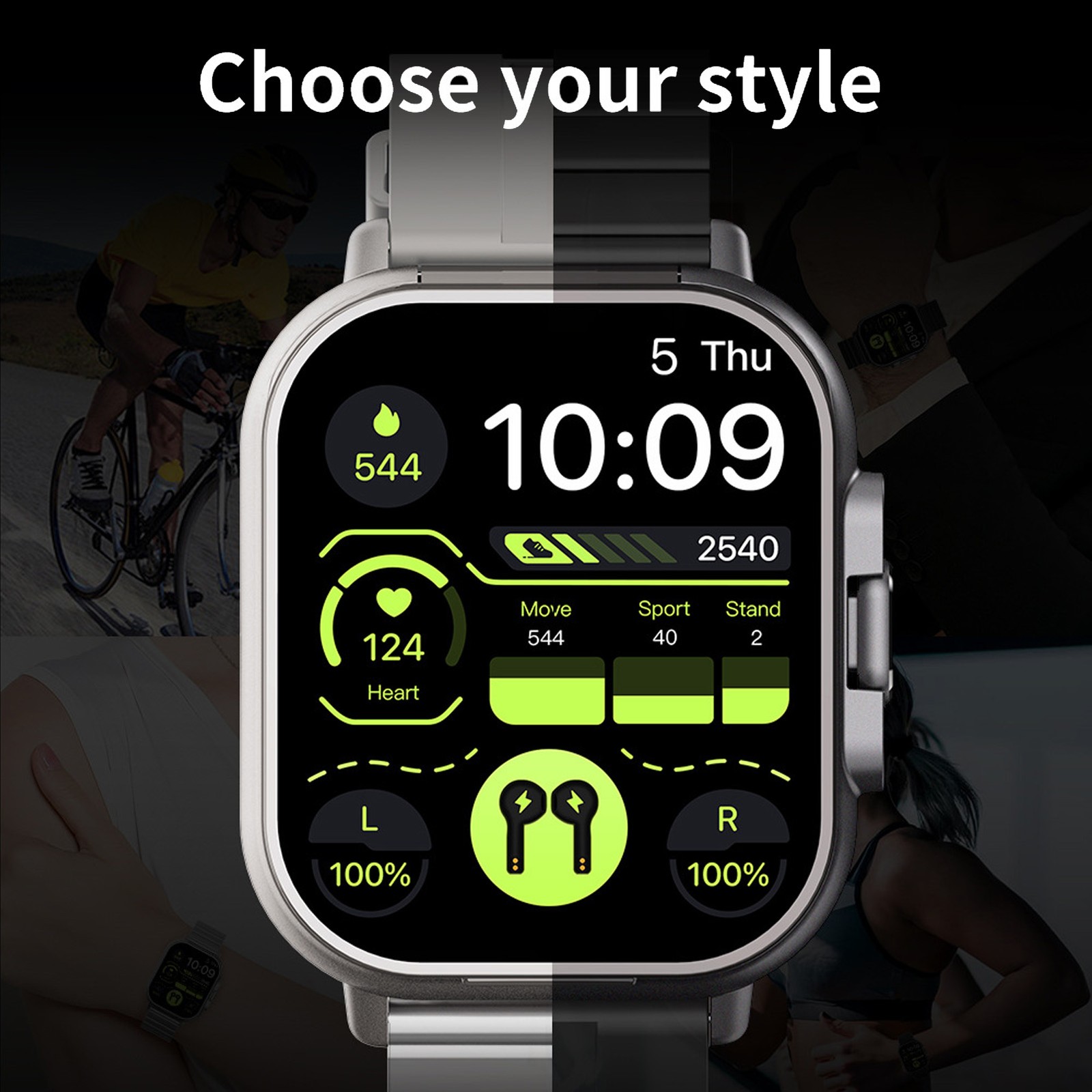 2 In 1 Smart Watch With Earbuds 2.01 Inch HD Touch Screen Bluetooth Call Fi XYJM