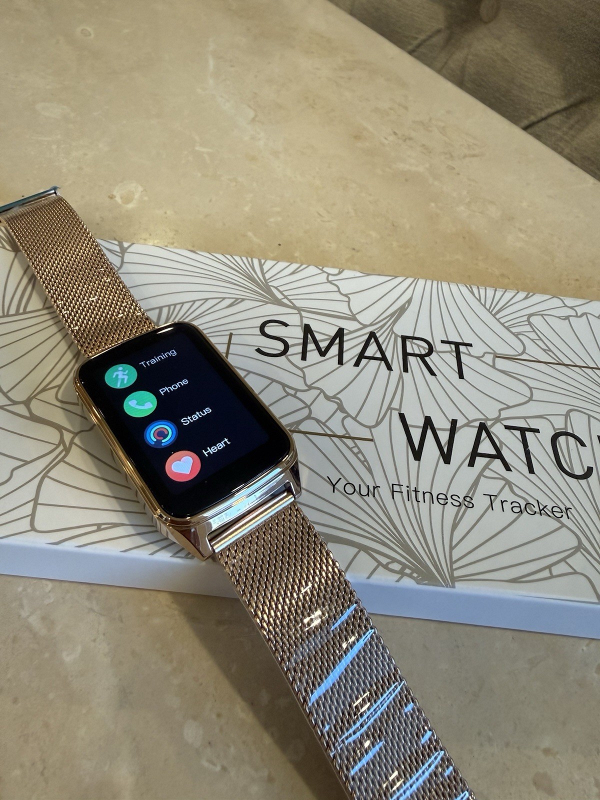Smart Watch P121 Fitness Tracker Heart Rate Monitor Rose Gold Metal Mesh Band