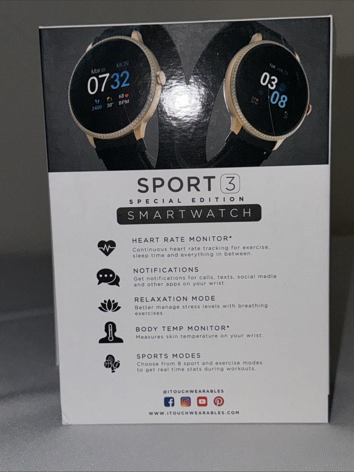Itouch Sport 3 Smart Watch & Fitness Tracker, Women & Men, Gold Trim Black Band