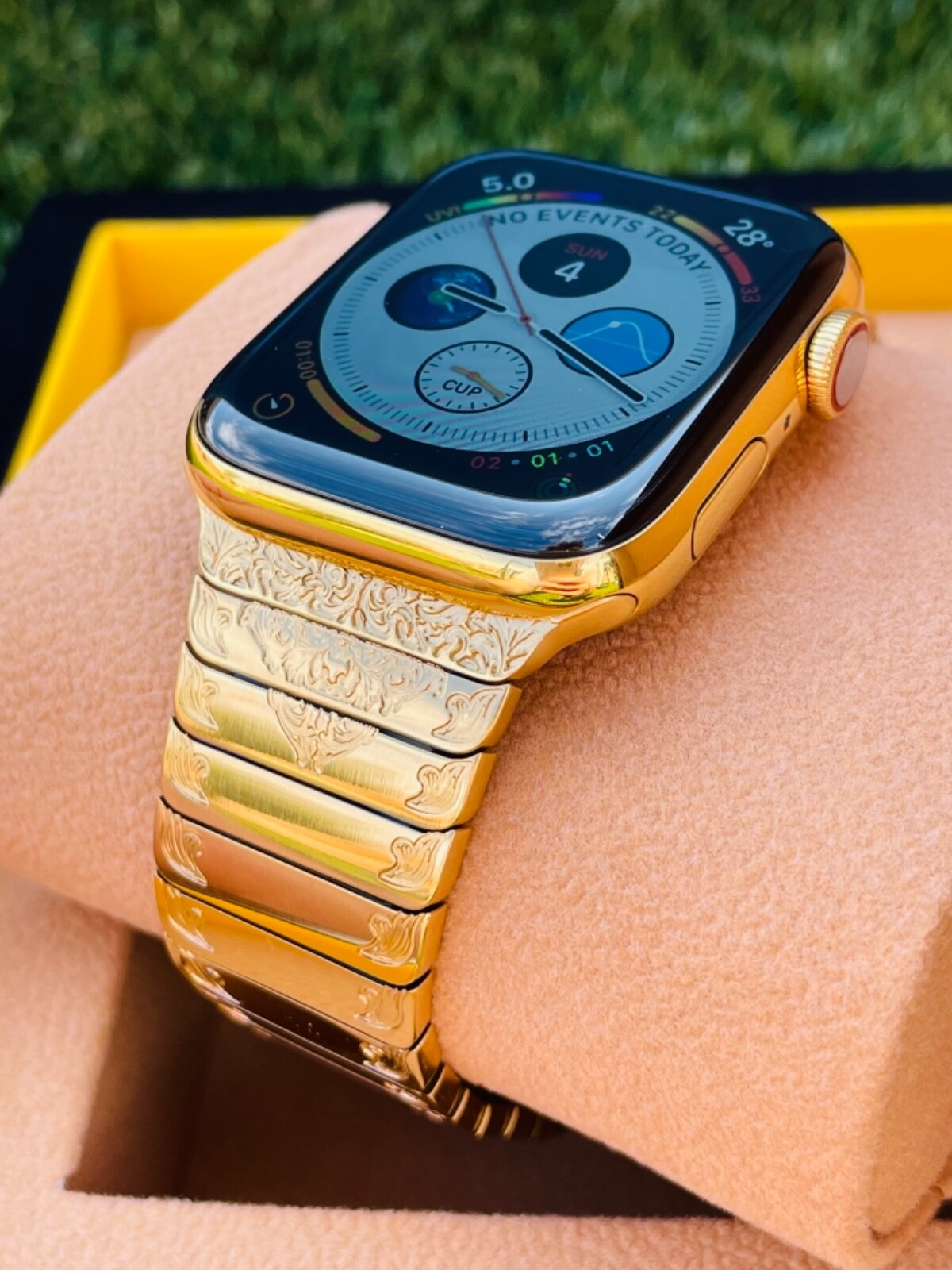 Custom 24k Gold Plated 44mm Apple Watch Stainless Steel Series 6 ENGRAVED Band