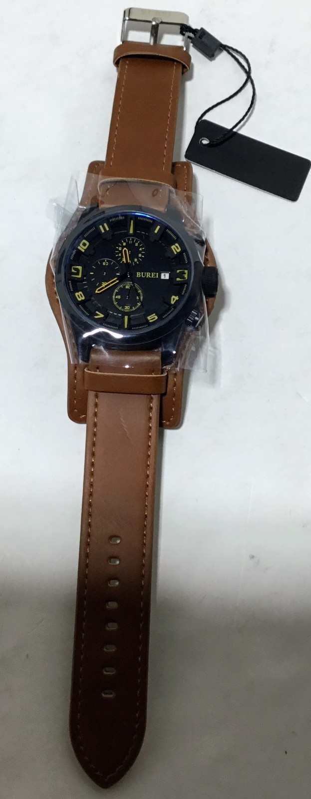 BUREI Men’s Analog Quartz Watch Waterproof Simple Design Chronograph Brown