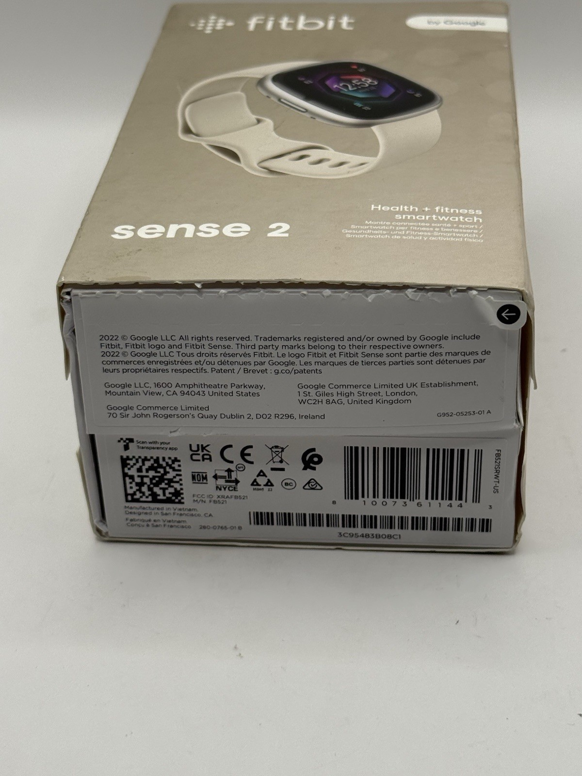 Fitbit Sense 2 24mm Platinum Aluminum Case Lunar White Silicone Band iOS/Android