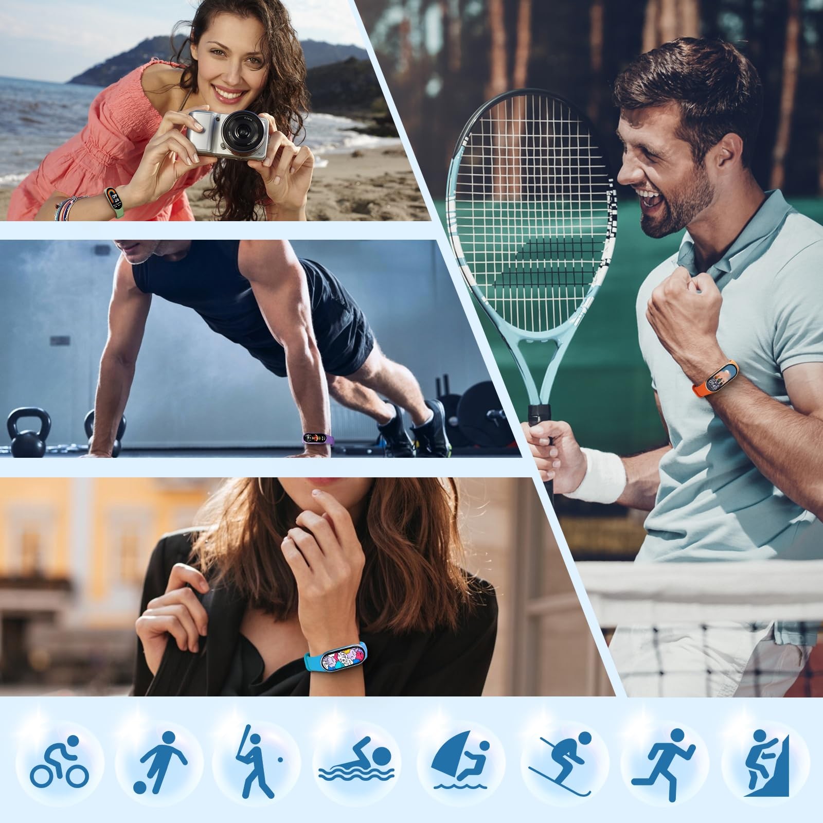 8-Pack Mi Band 10/9/8 Strap, Soft TPU Replacement Watch Bands with Secure
