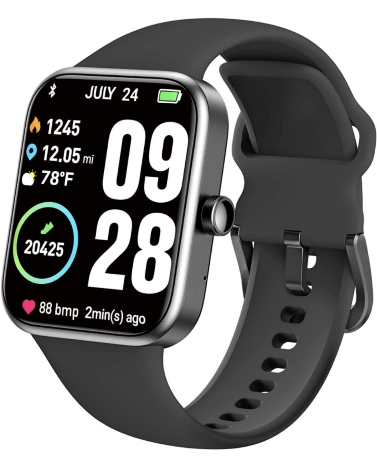 TOZO S2 40mm Black Case with Black Rubber Strap (Bluetooth)