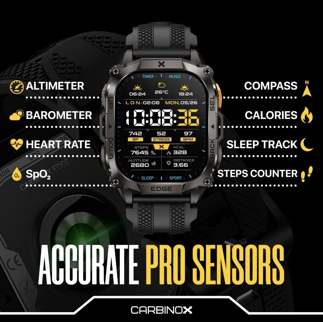 Edge Smart Watch Rugged, 1.96″ AMOLED, Stainless Steel, IP69K/5ATM Fitness Black
