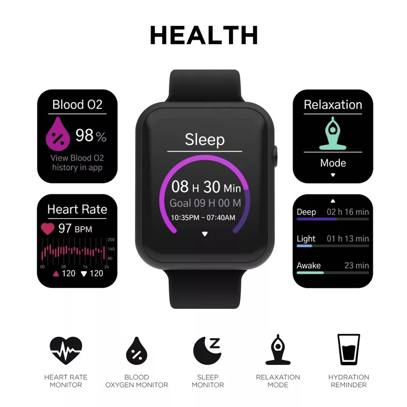 iTouch Air 4 Smartwatch Black – Fitness Tracker with Heart Rate, Excellent