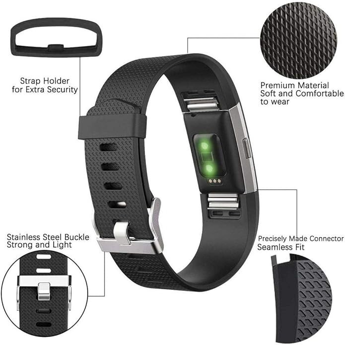 NEW Fitbit Charge 2 Black Fitness Activity Tracker (With S + L Sizes Wristband)