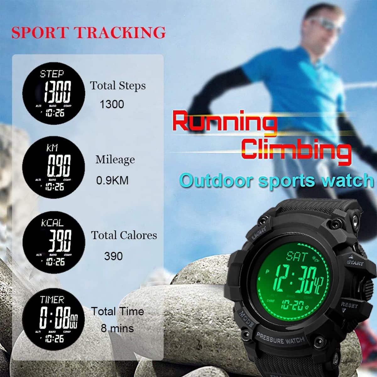 Watch Compass, Altimeter Barometer Thermometer Temperature, Pedometer, Milita…